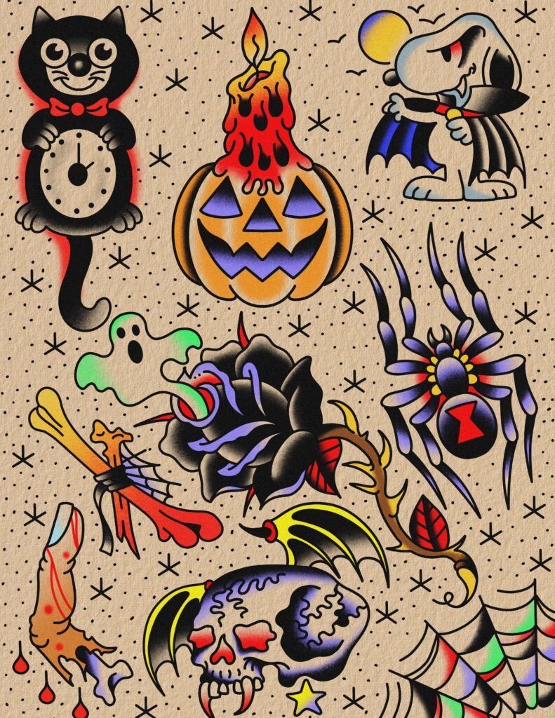 Tattoo flash from Near Me Tattoo Halloween 2026 special