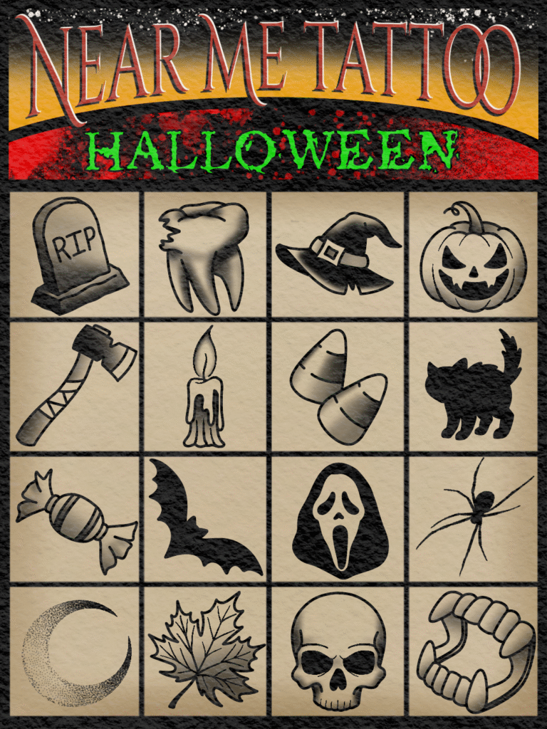 Tattoo flash from Near Me Tattoo Halloween 2026 special
