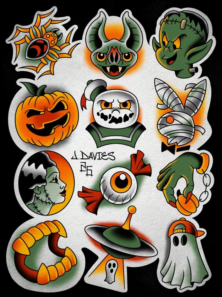 Tattoo flash from Near Me Tattoo Halloween 2026 special